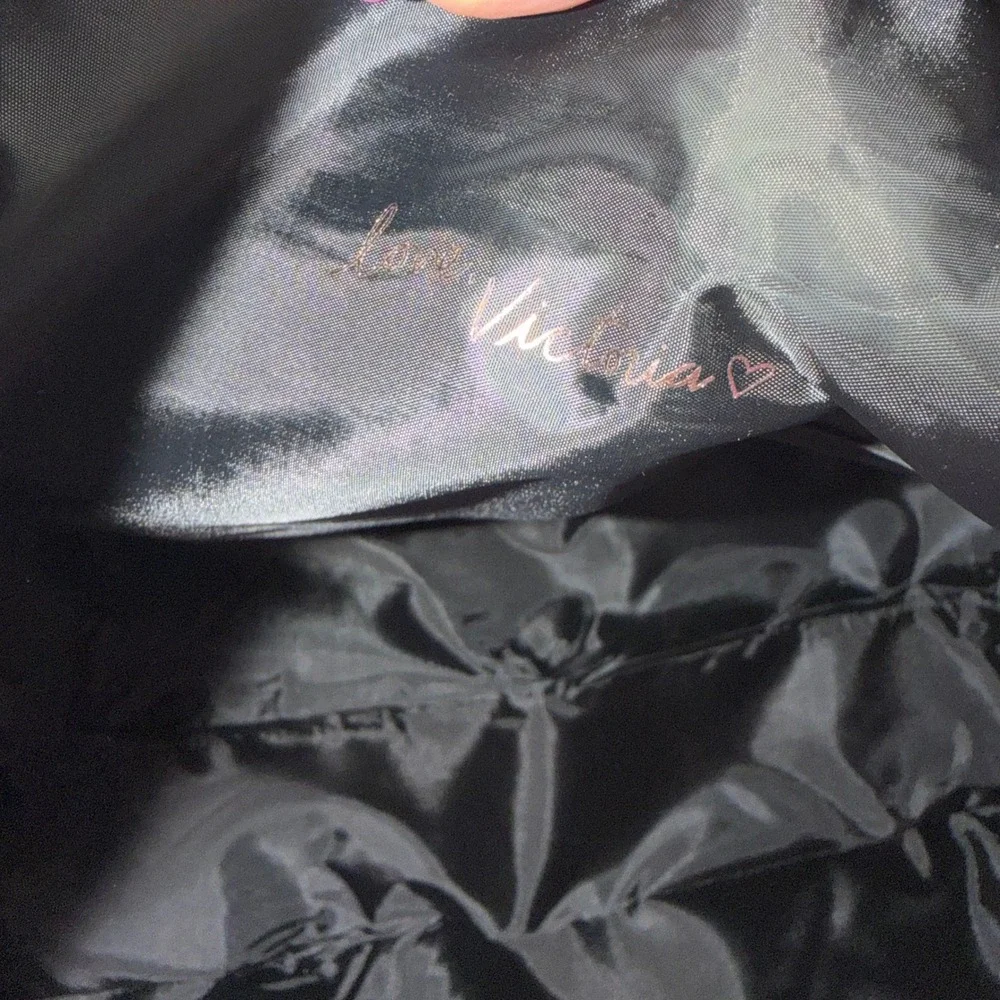 Victorias Secret Black Striped Lace Up Canvas Tote Bag Rose Gold Grommets NWT - Picture 11 of 11